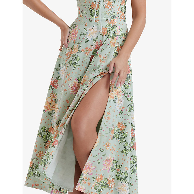 Womens Light Jade Sabrina Floral-print Cotton-blend Midi Dress L+
