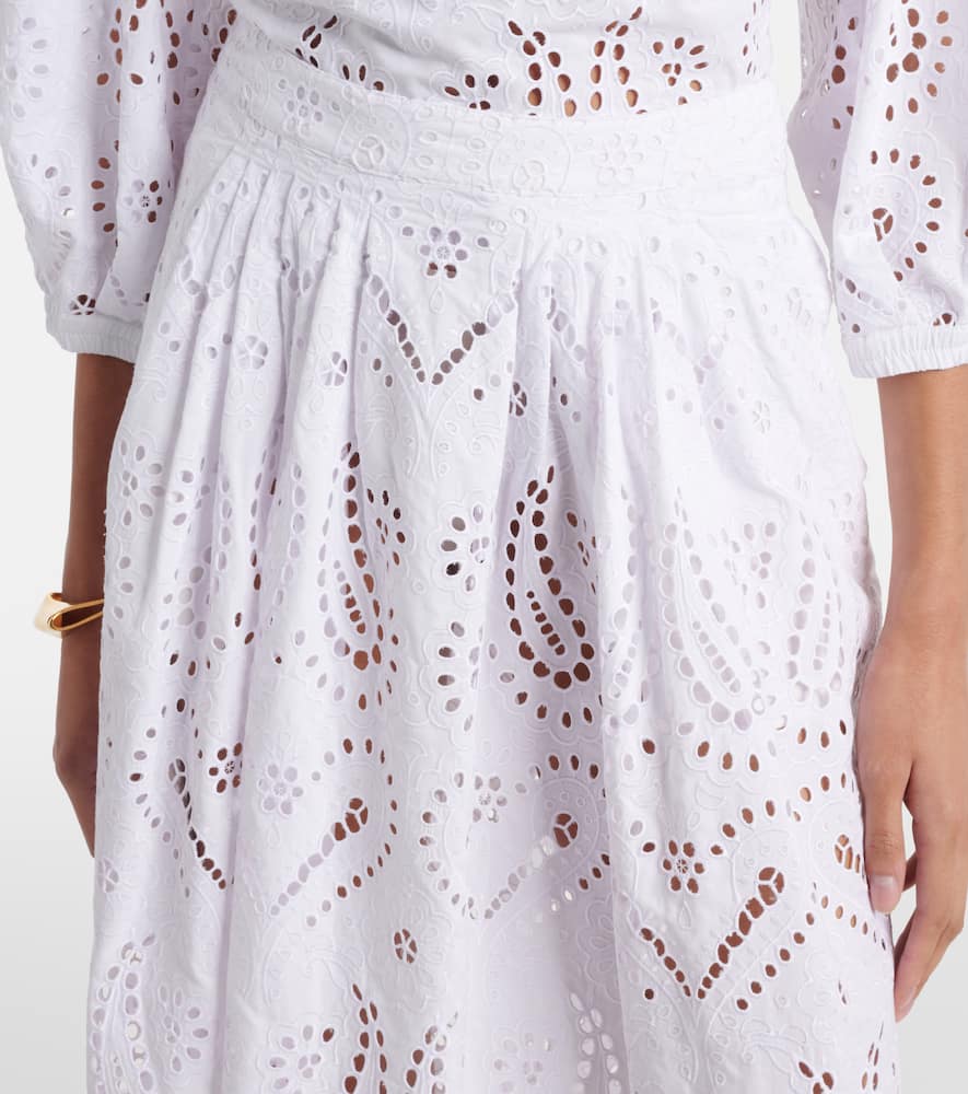 Broderie anglaise cotton-blend midi skirt