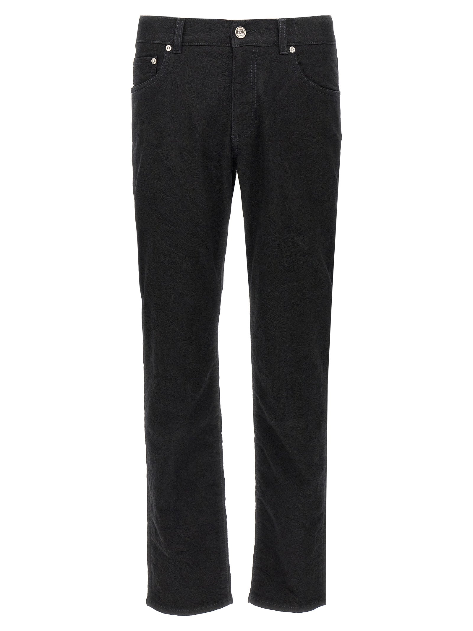Tone-on-Tone Jacquard Denim Jeans — Black