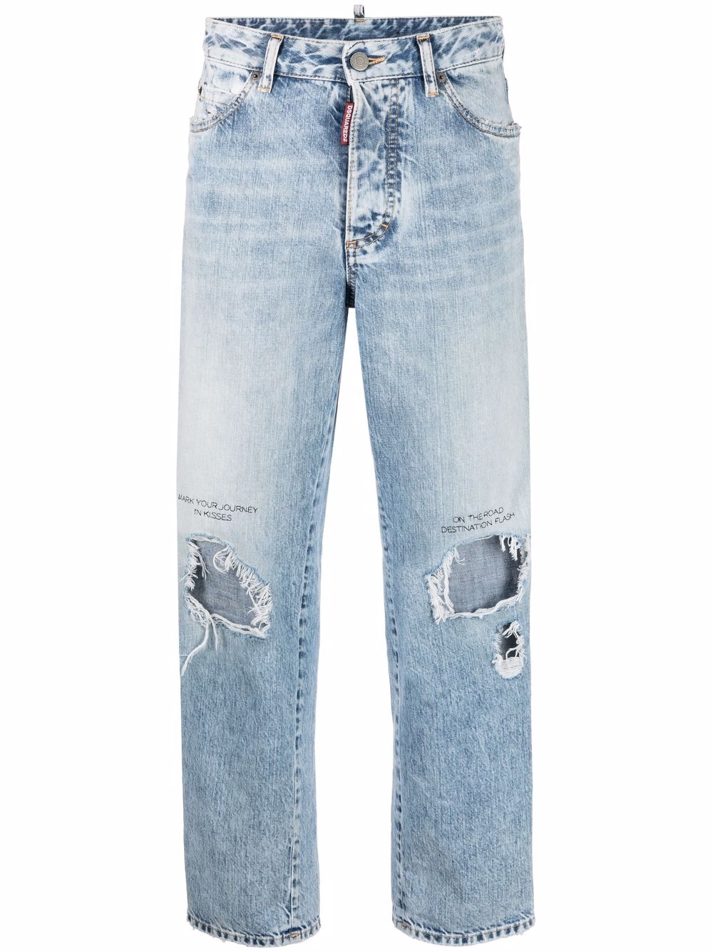 Distressed straight-leg jeans - Blue