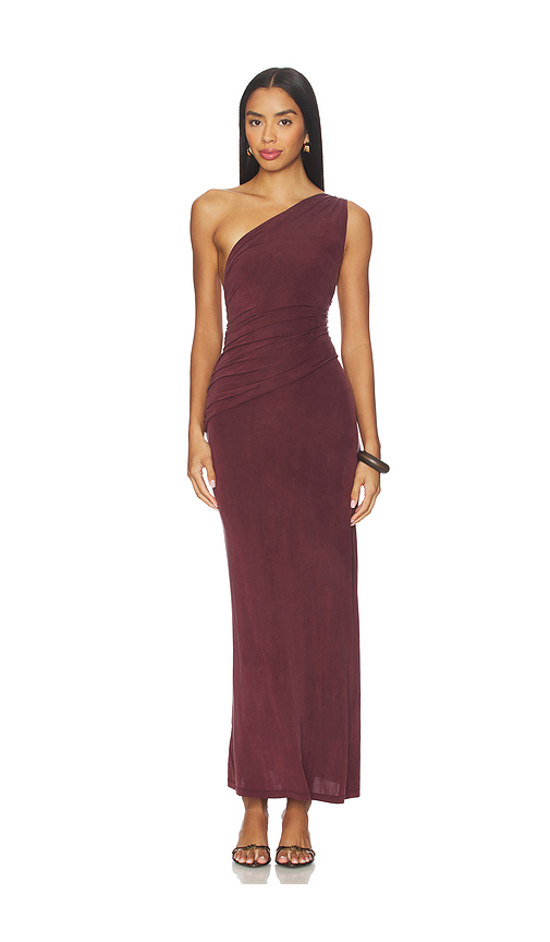 Peachy Den Amelia One Shoulder Maxi Dress in Chocolate. XS. Also in L