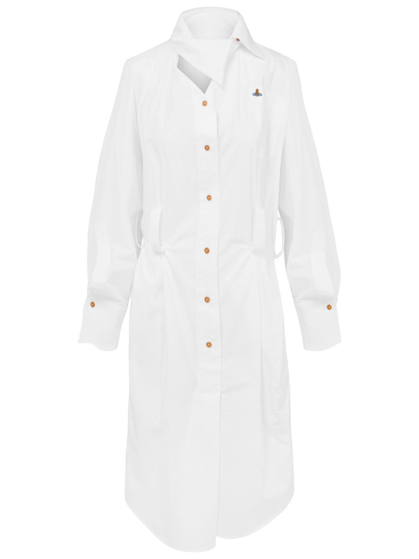 White Shirt Collar Midi Dress