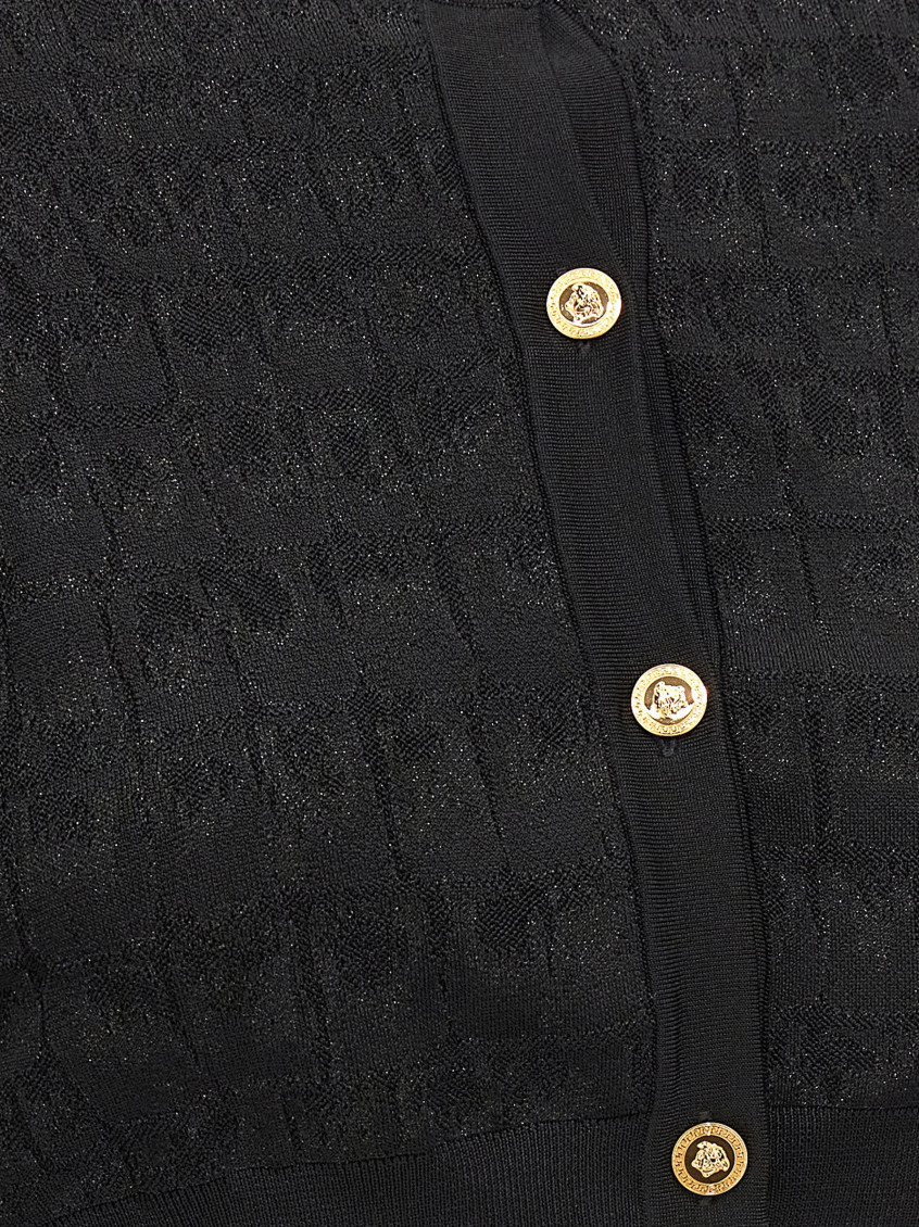 -Crocodile-Effect Cardigan Maglioni Nero-Donna