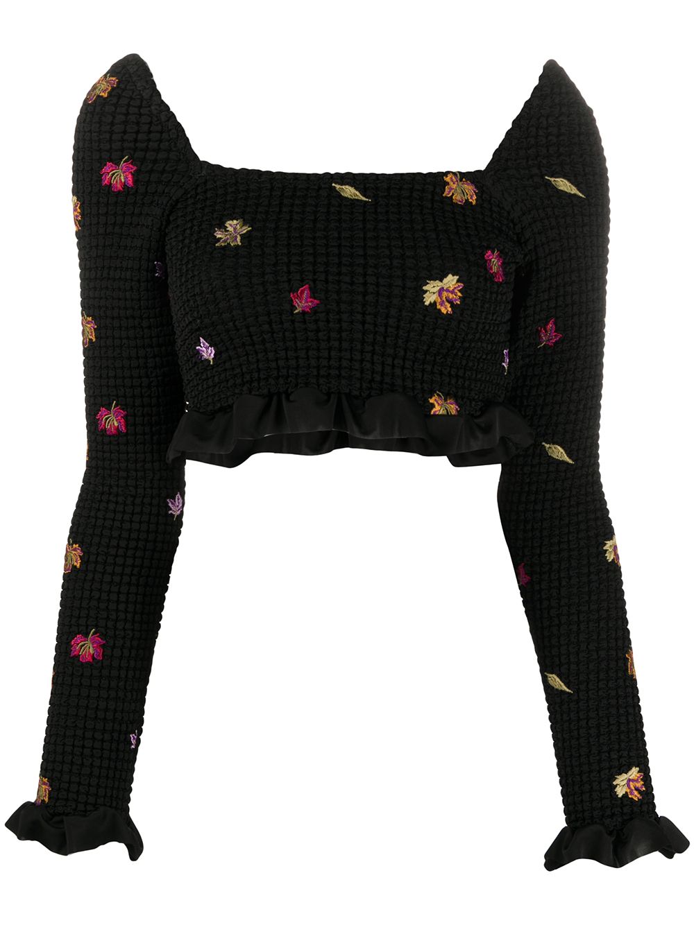 Embroidered-leaves cropped top - Black
