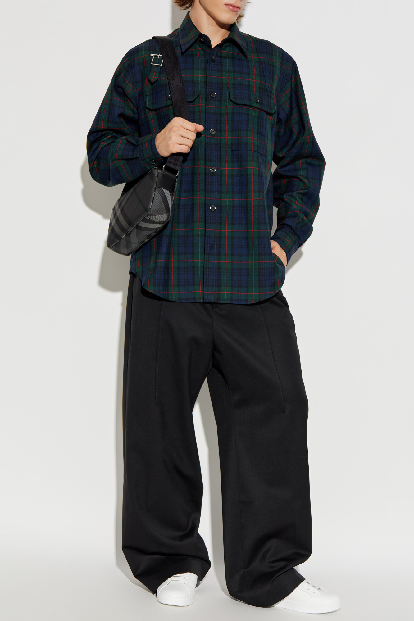Checked Pattern Shirt, Men's, Navy Blue