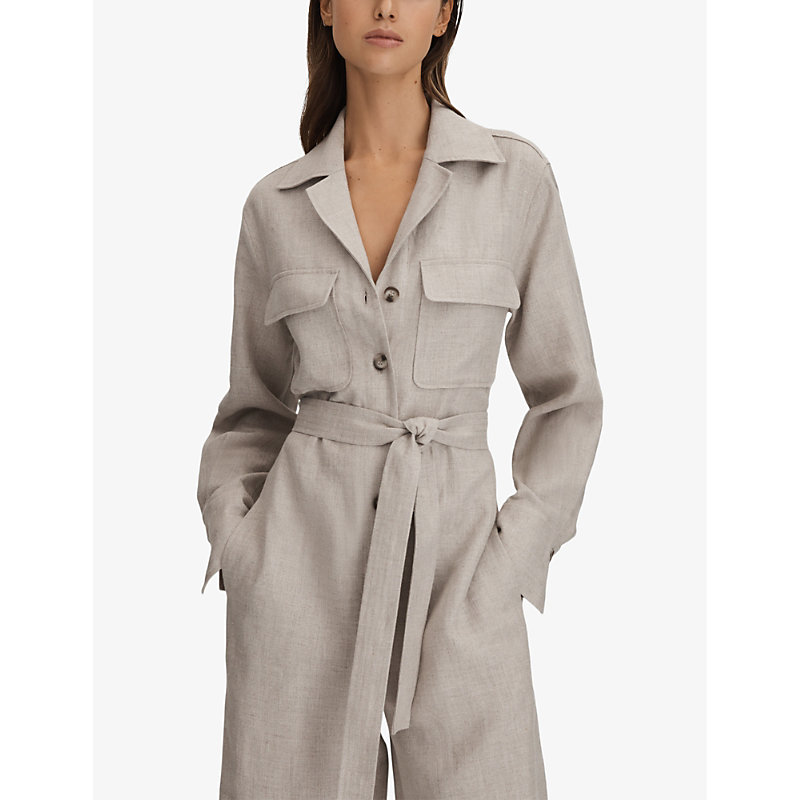 Womens Neutral Anita Long-sleeve Wide-leg Linen Jumpsuit