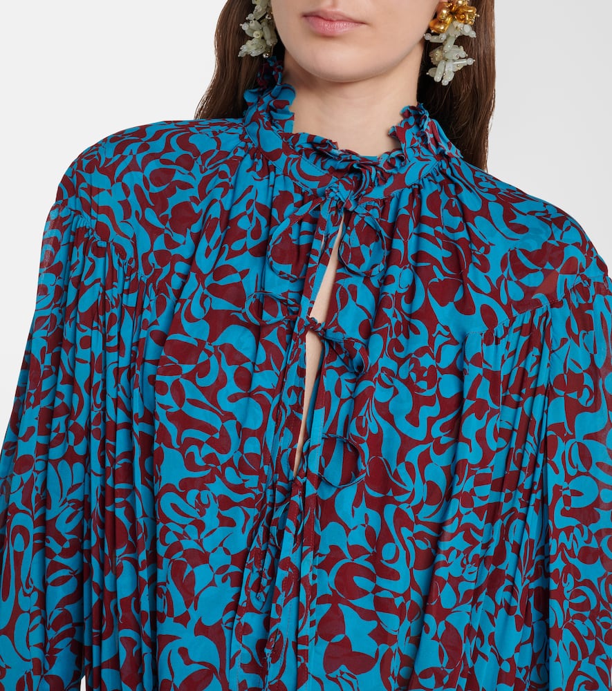 Printed ruffled shirt dress