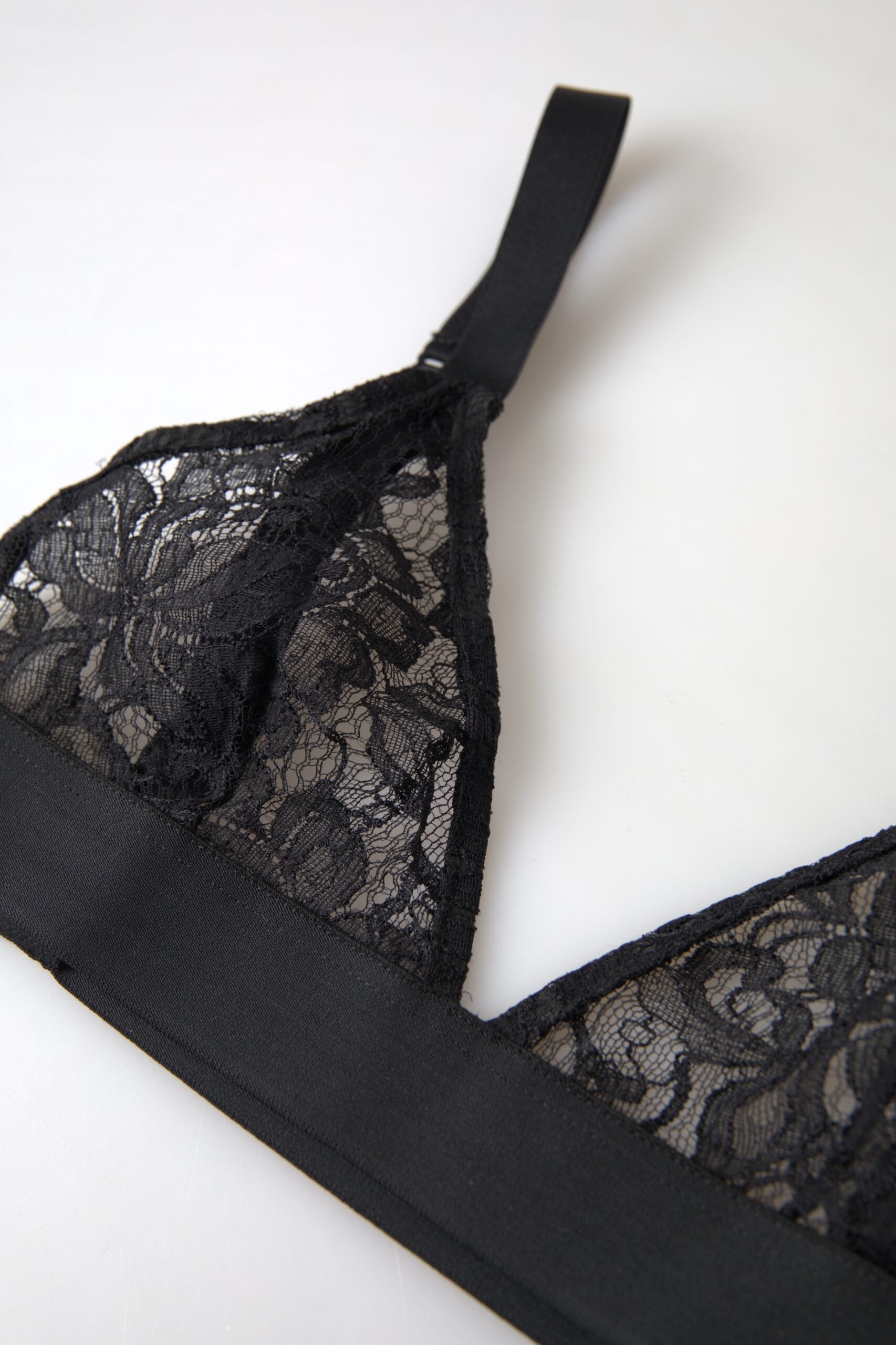 Floral Lace Nylon Stretch Bra — Black