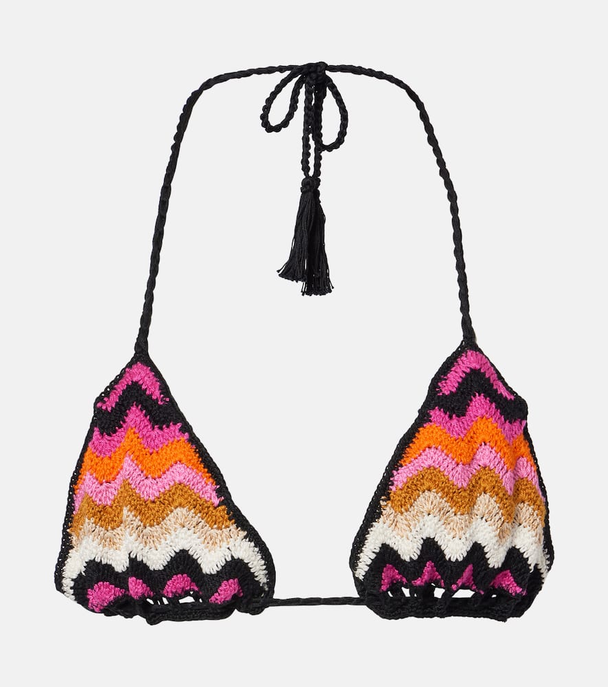 Striped cotton bikini top