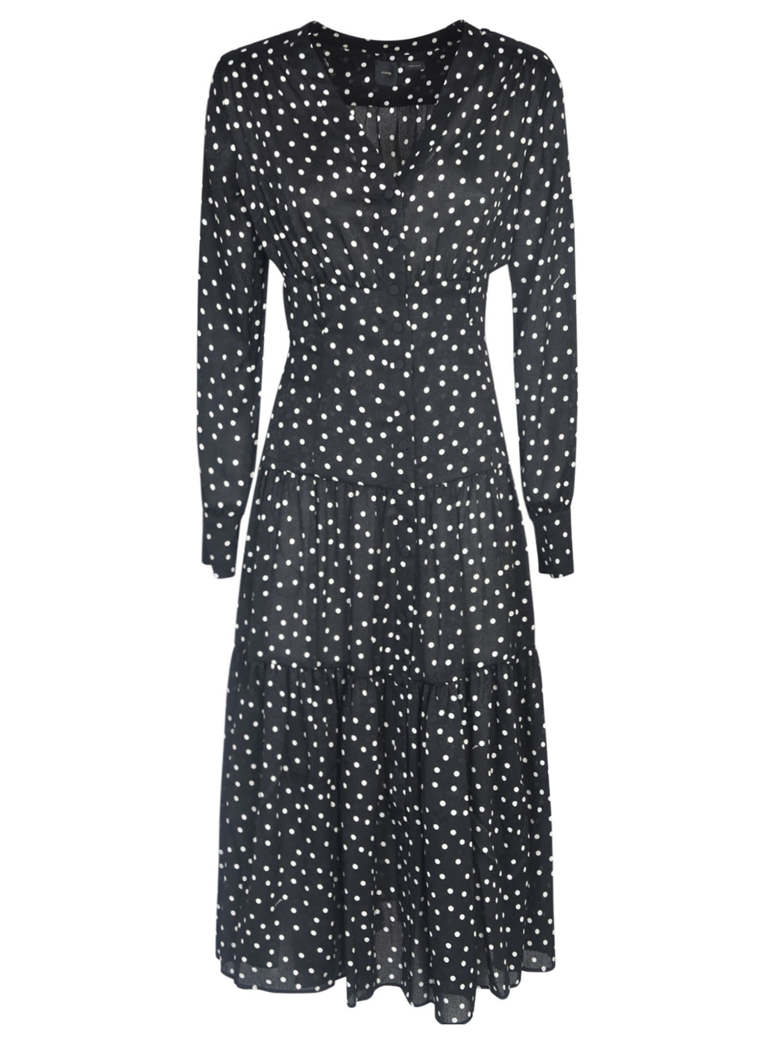 Polka-dot-print belted midi dress - Black