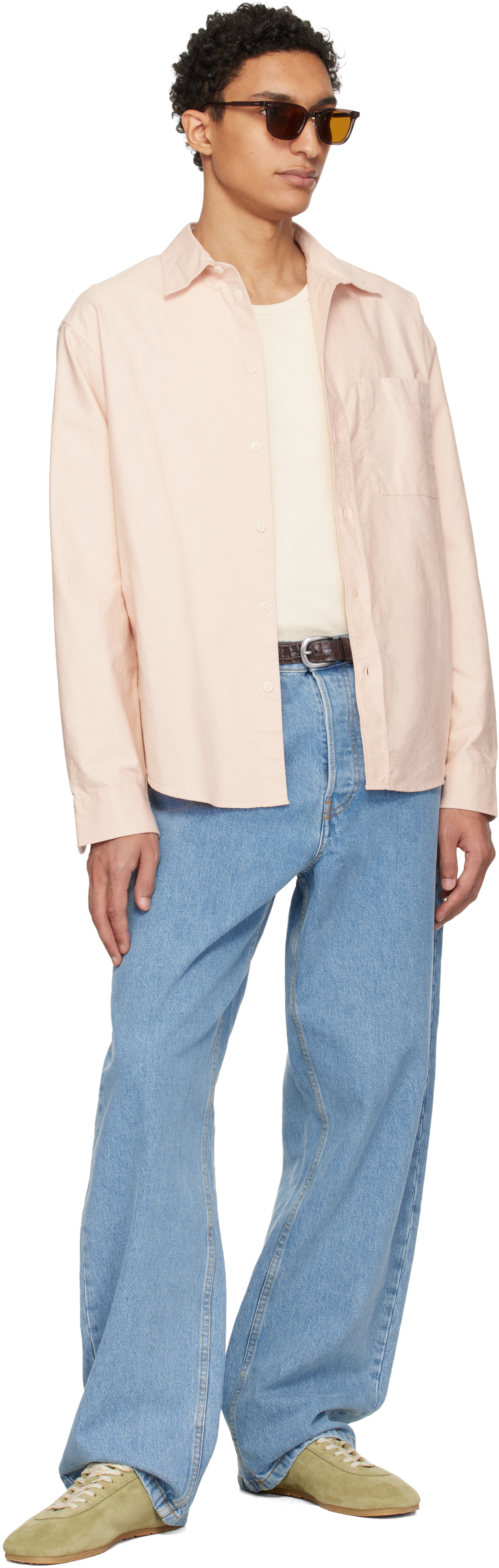 Pink Button-Down Cotton Oxford Long Sleeve Shirt