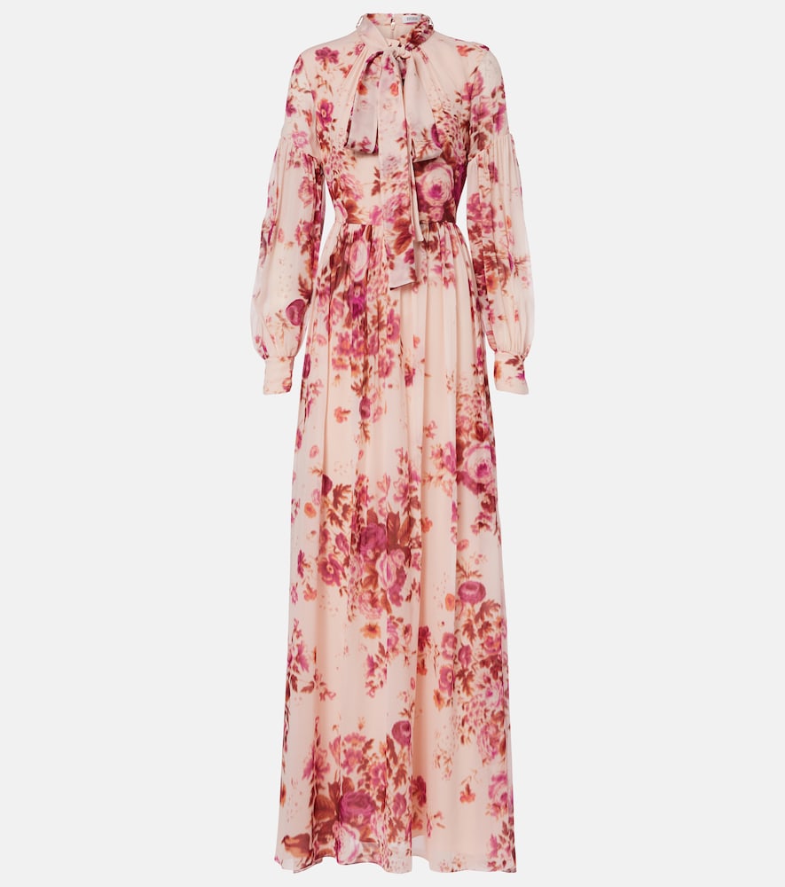 Floral neck-tie silk voile gown
