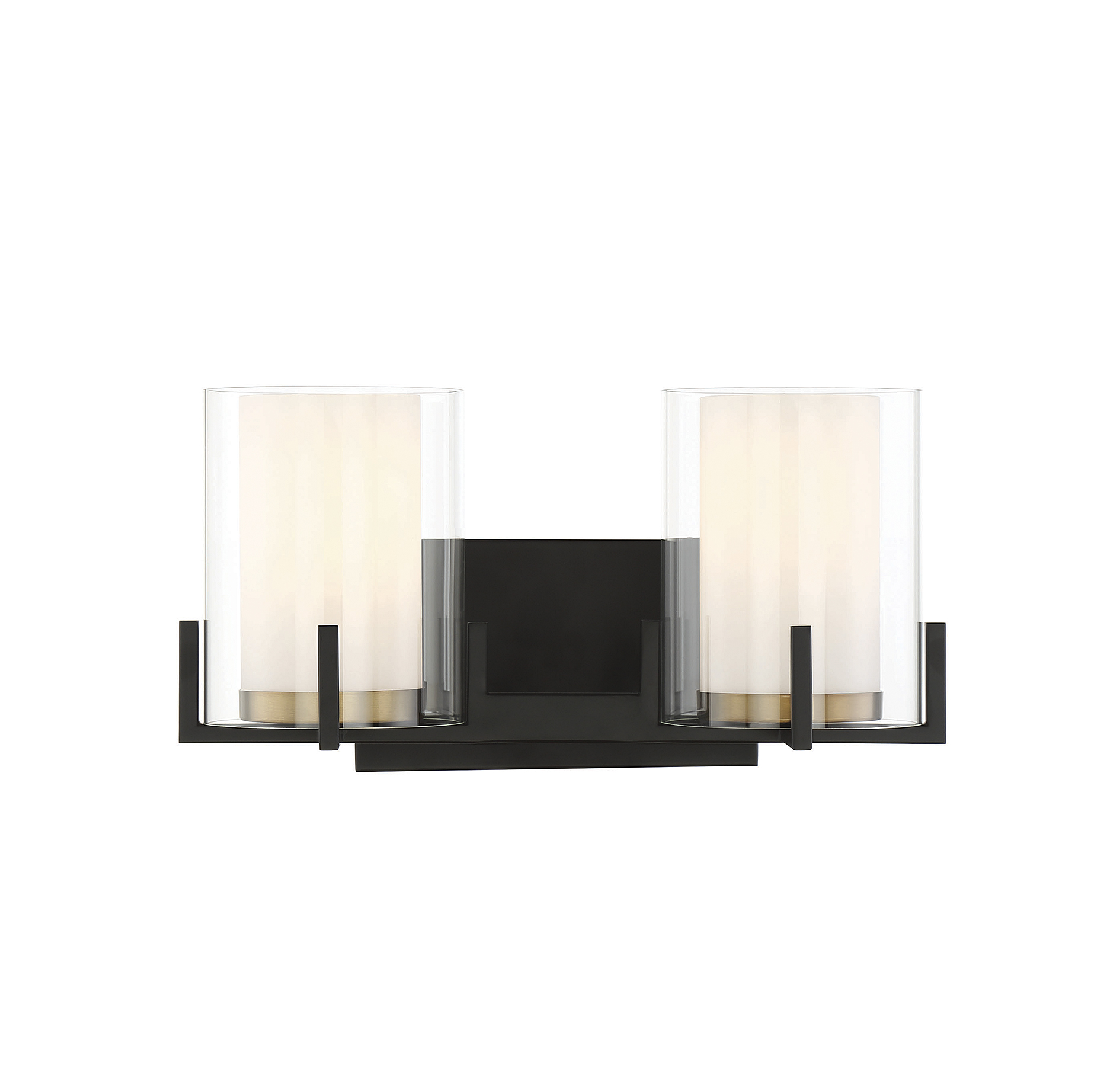 Eaton 2-Light Bathroom Vanity Light in Matte Black with Warm Brass Accent