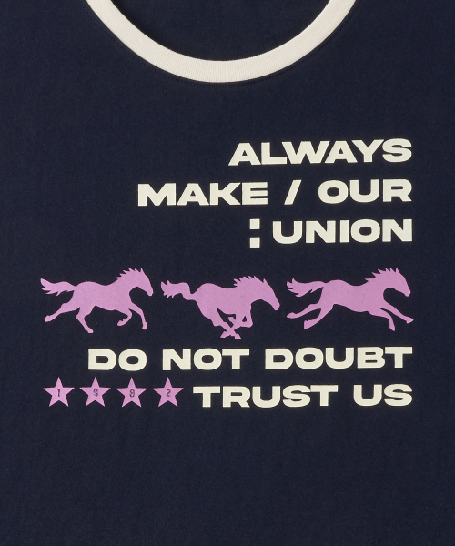Runing horse Ringer T-shirts NAVY