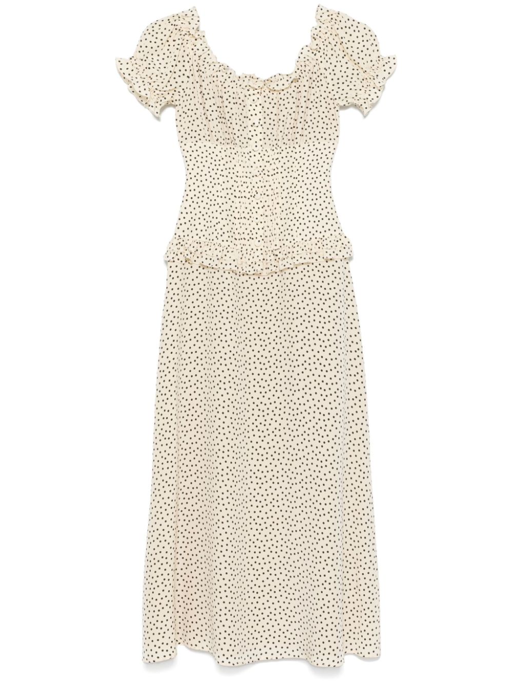Polka-dot off-shoulder midi dress - Neutrals