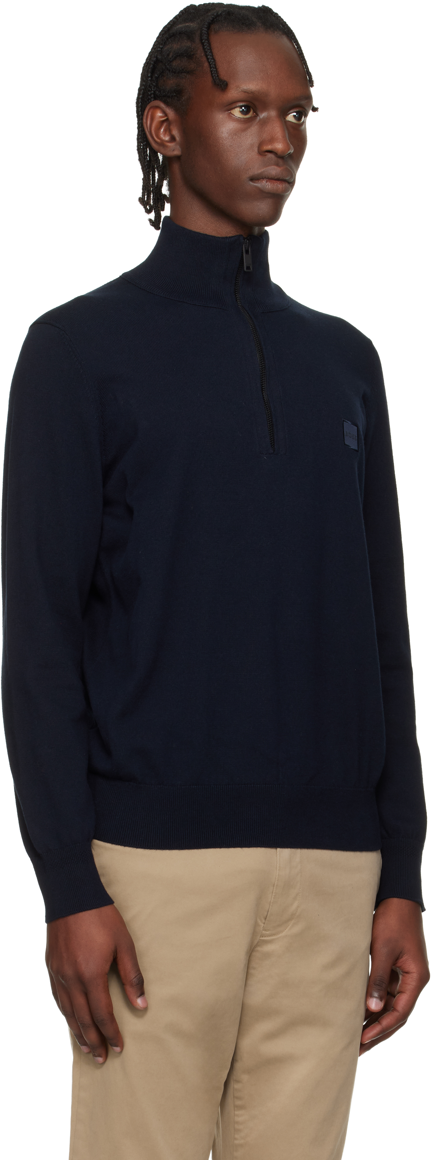 Navy Zip-Neck Cotton & Cashmere Sweater