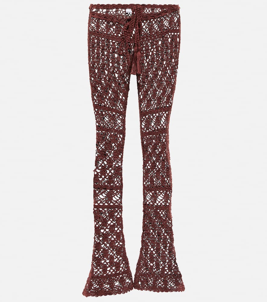 Mid-rise crochet cotton pants