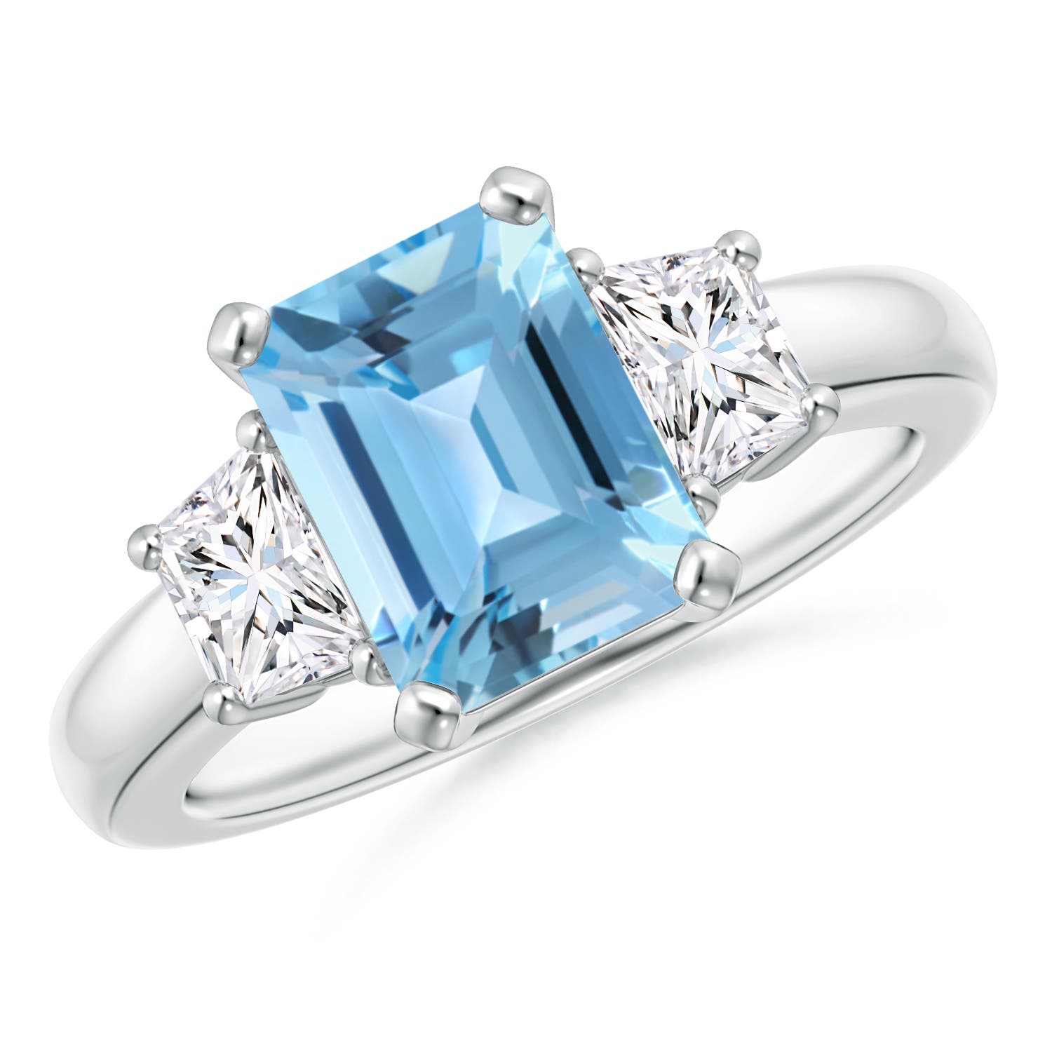 Angara 2.75 Carats Swiss Blue Topaz and Diamond Three Stone Ring in Platinum