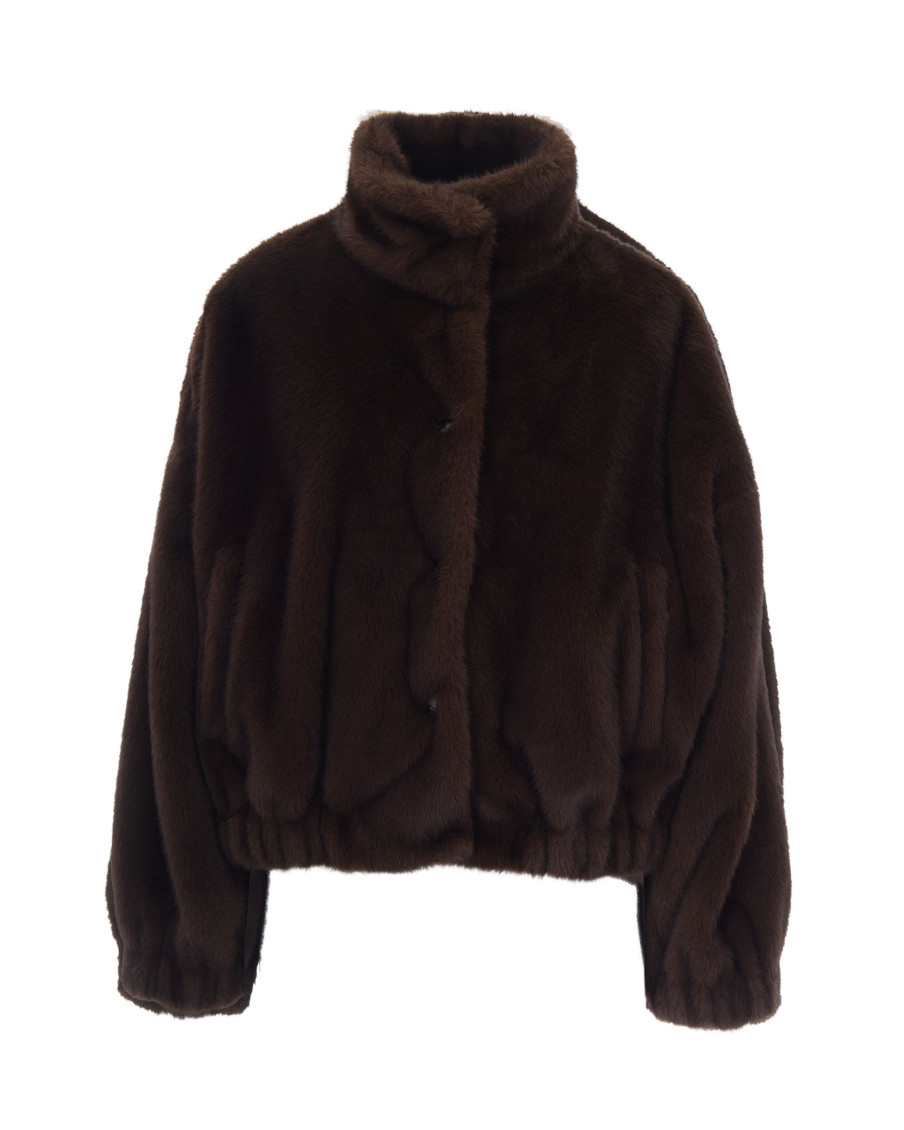 Brown Solid Mock Collar Jacket