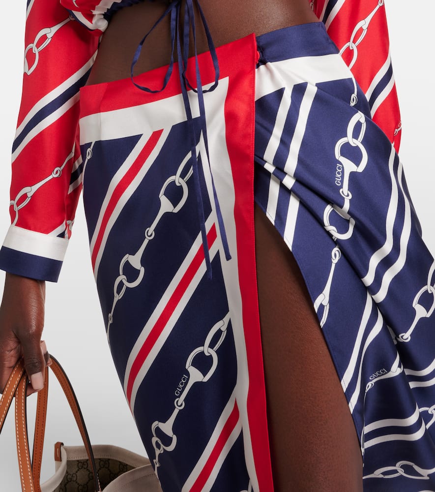 Horsebit silk twill wrap skirt