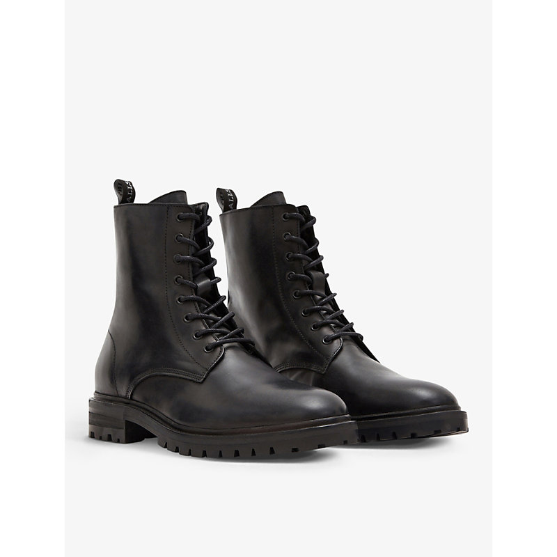 Mens Black Tobias Lace-up Leather Ankle Boots