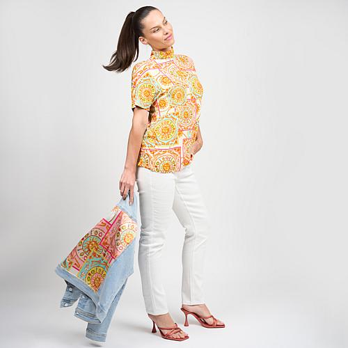 Printed Dolman Sleeve Turtleneck Top - Multi Sun