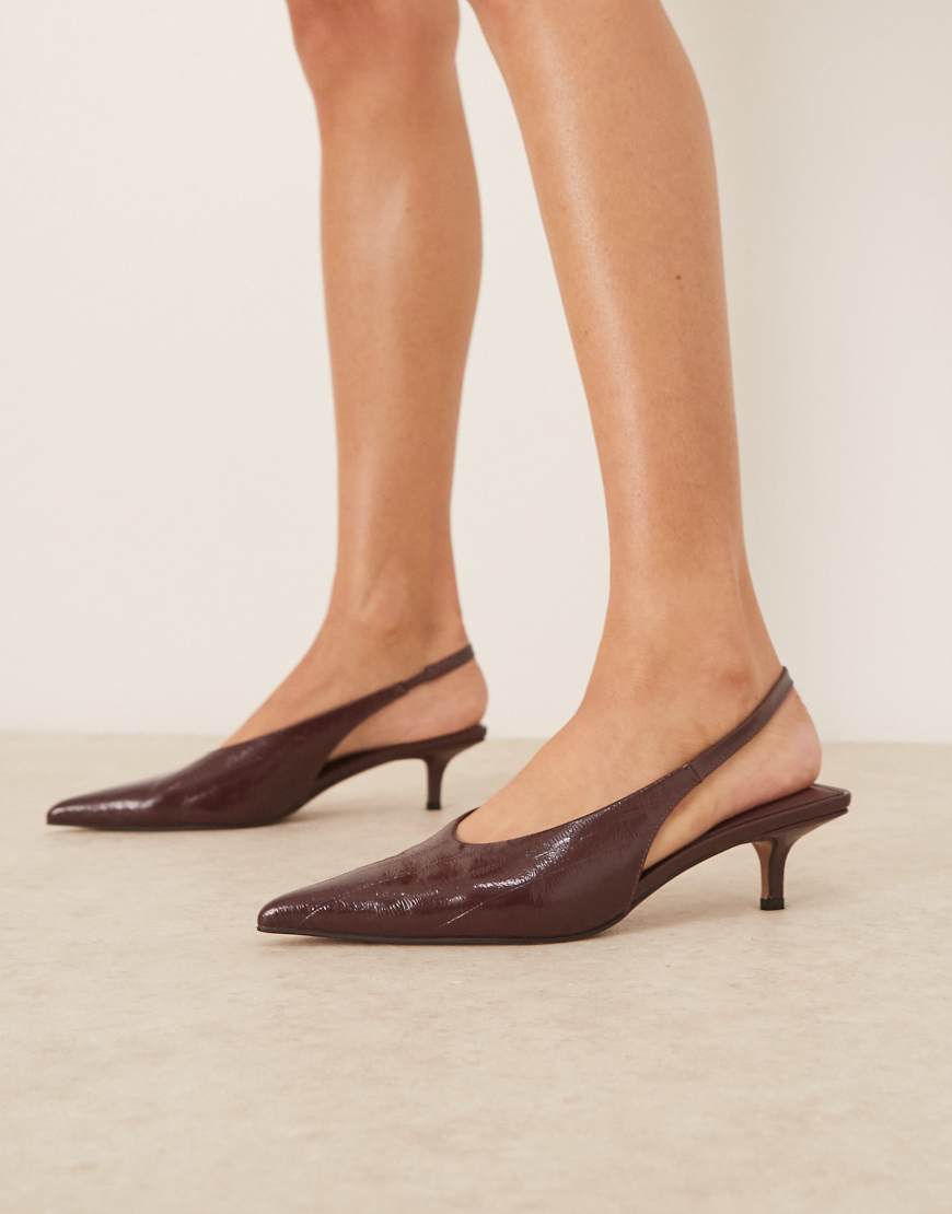 Sydney slingback kitten heel shoes in burgundy embossed-Red