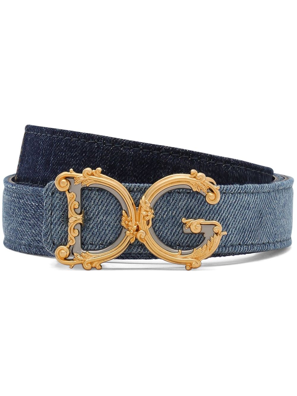 Logo-plaque denim belt - Blue