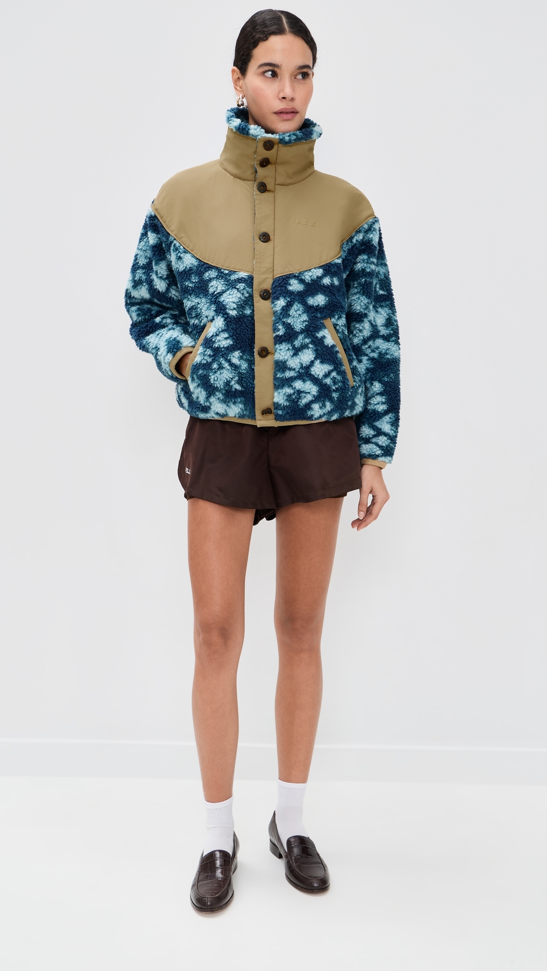 Jacquard Knit Long Sleeve Funnel Neck Jacket Tie Dye Jacquard