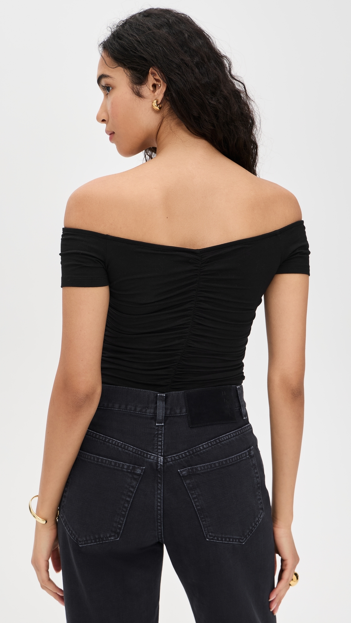 Baliegh Off Shoulder Ruched Bodysuit Black