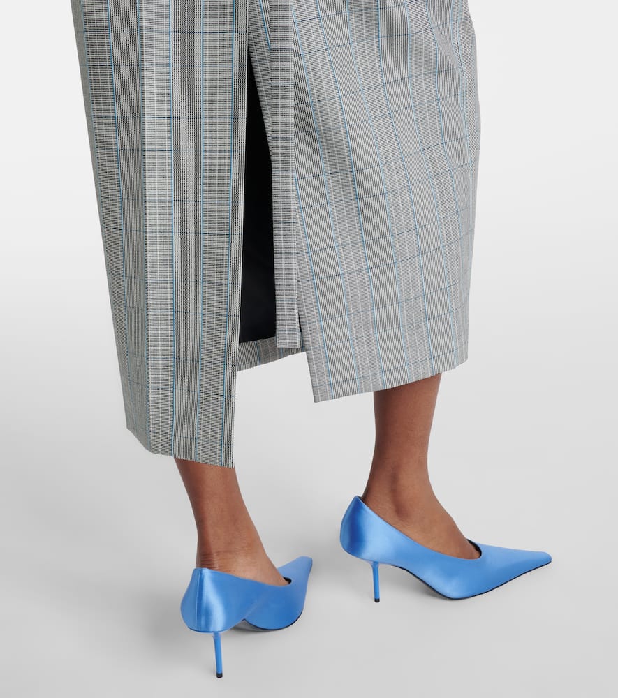 Checked virgin wool midi skirt