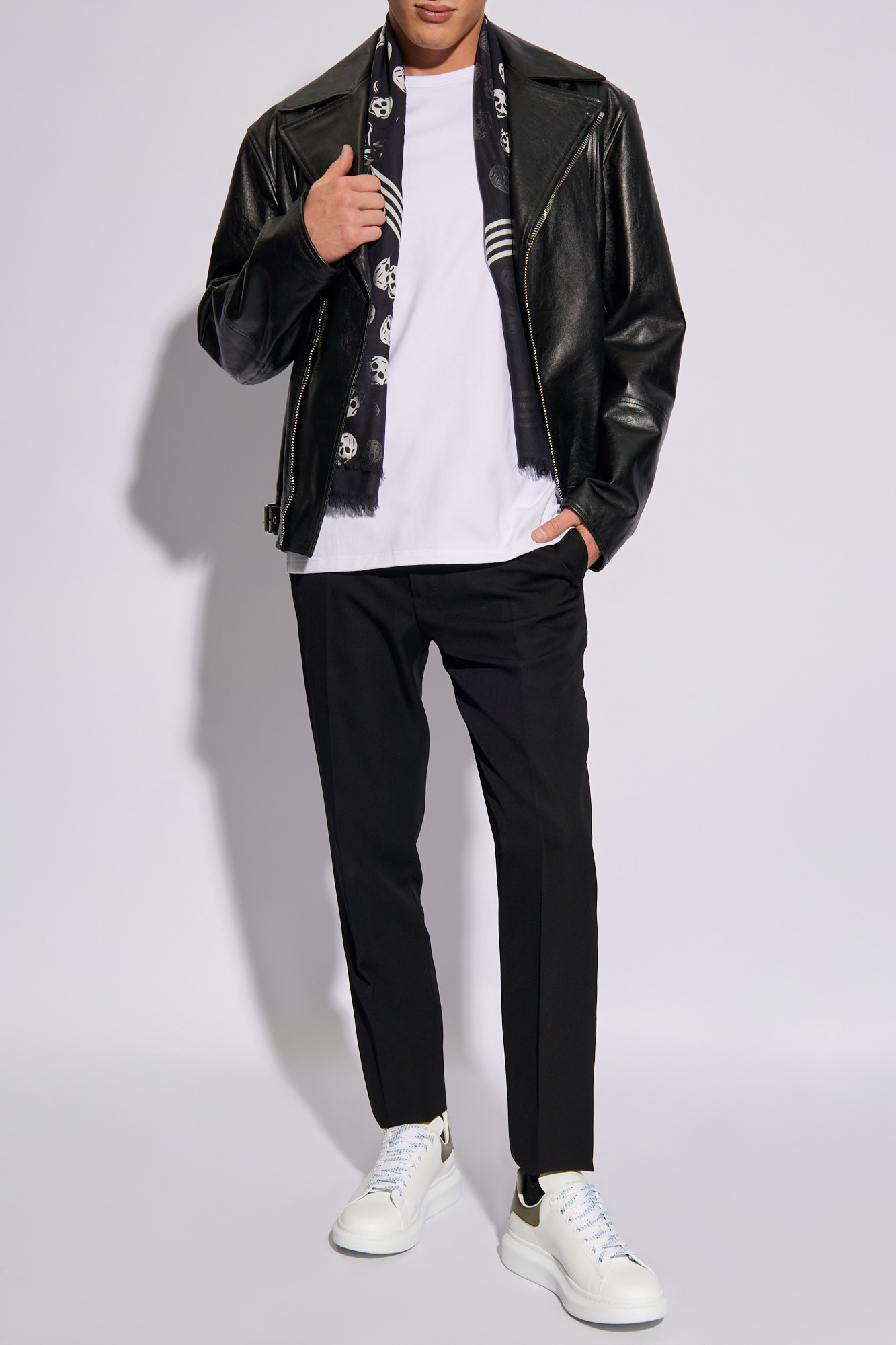 Wool Pleat-front Trousers, Men's, Black