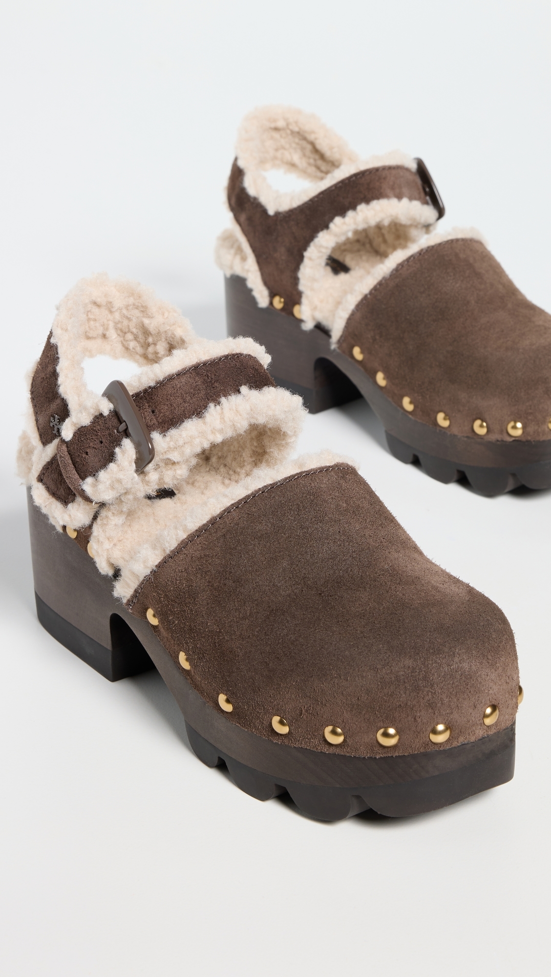 Shearling Lug Sole Clogs 70mm Deep Espresso 