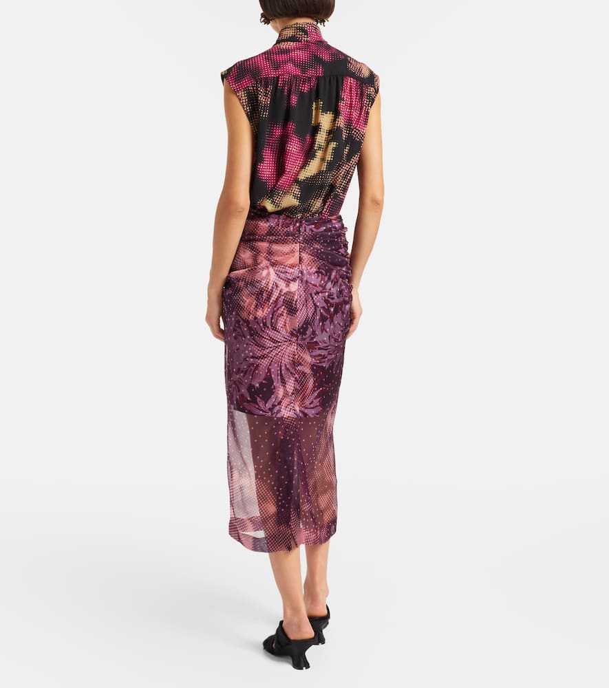 Layered printed silk-blend midi skirt