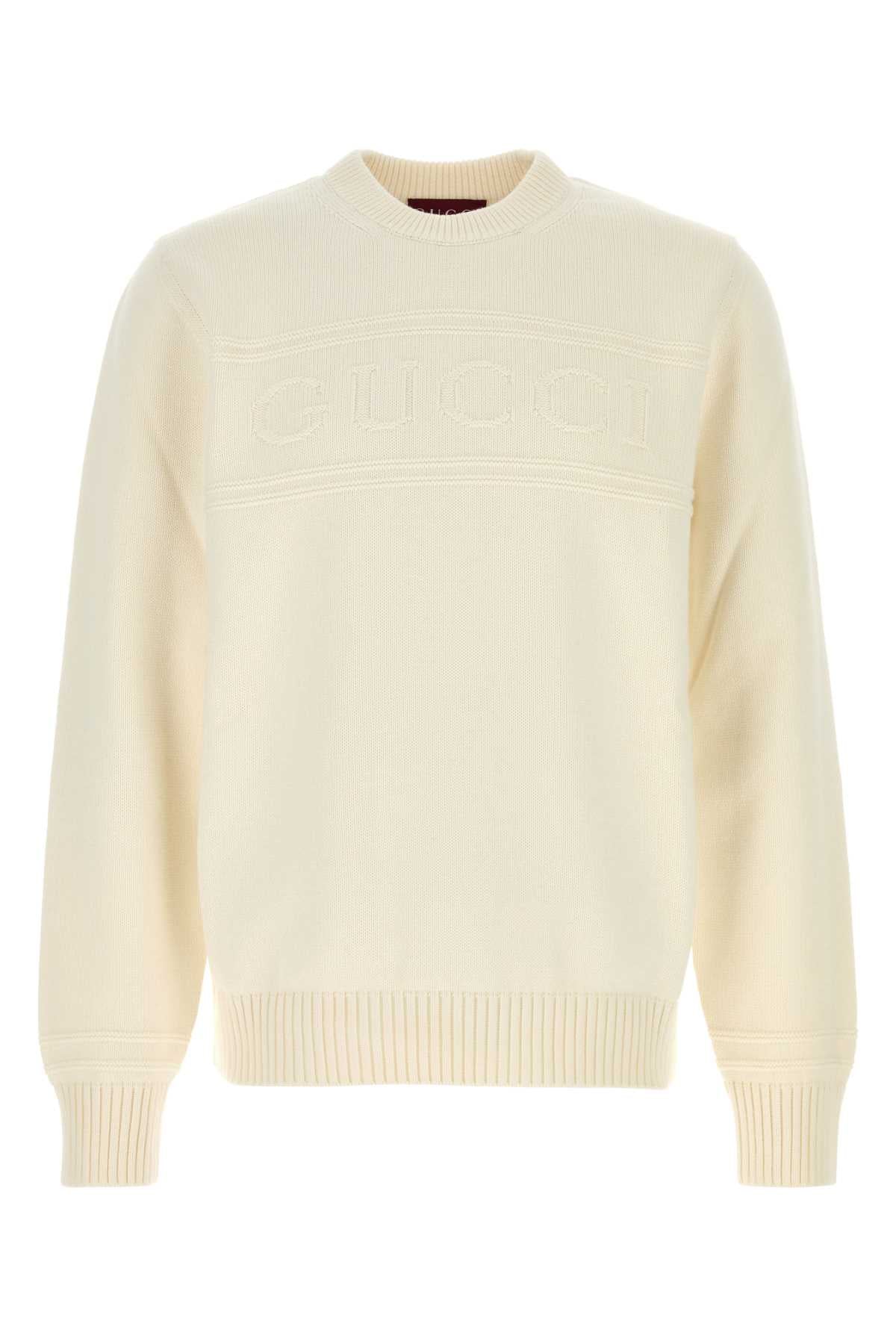 Cotton-Wool Blend Knit Sweater — White