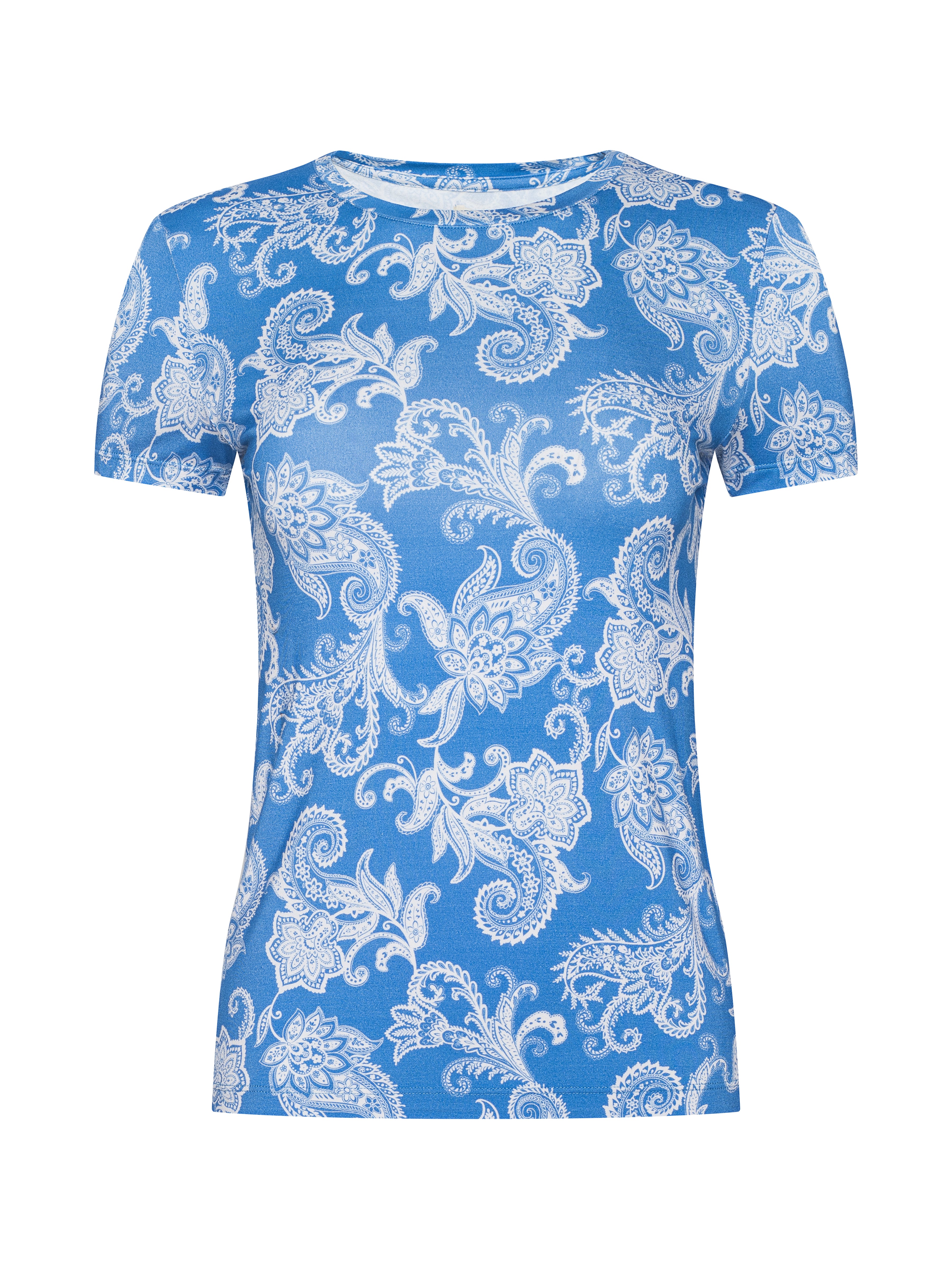 Ressi Fitted T-Shirt In Regatta Blue/ivory Paisley