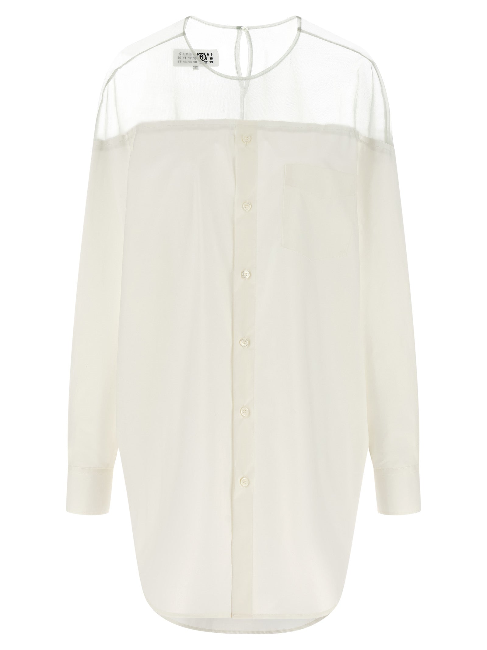 Semi-Transparent Tulle Insert Blouse — White