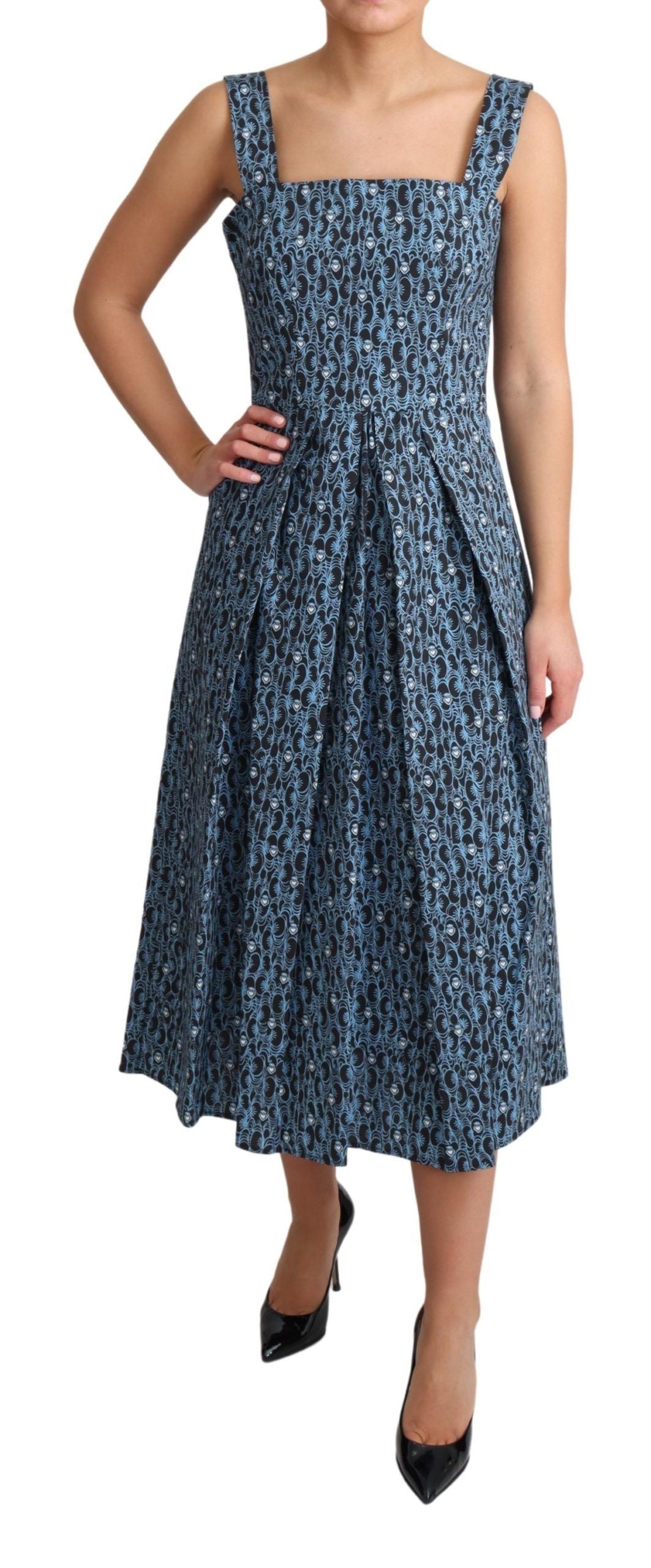 Heart-Print Cotton A-Line Dress — Blue