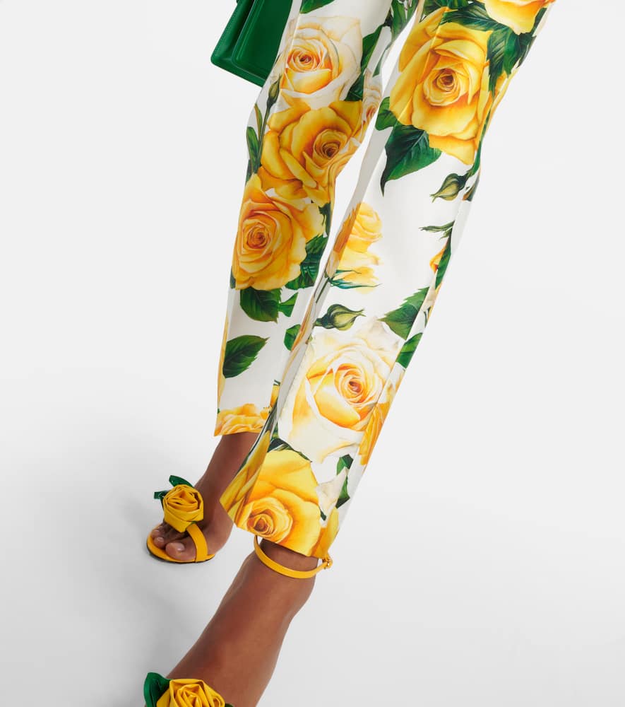 Floral high-rise silk-blend straight pants