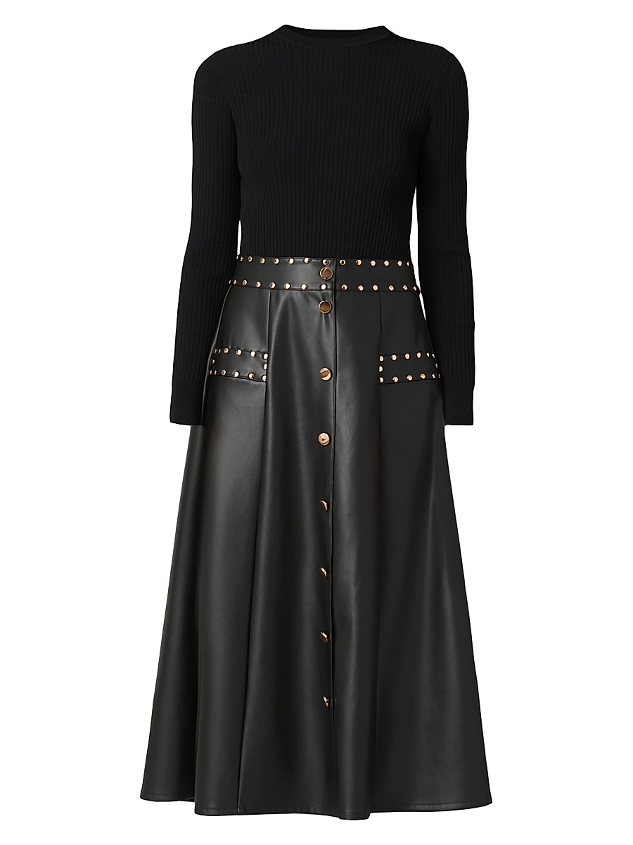 Women's Cleo Mixed-Media Midi-Dress - Jet