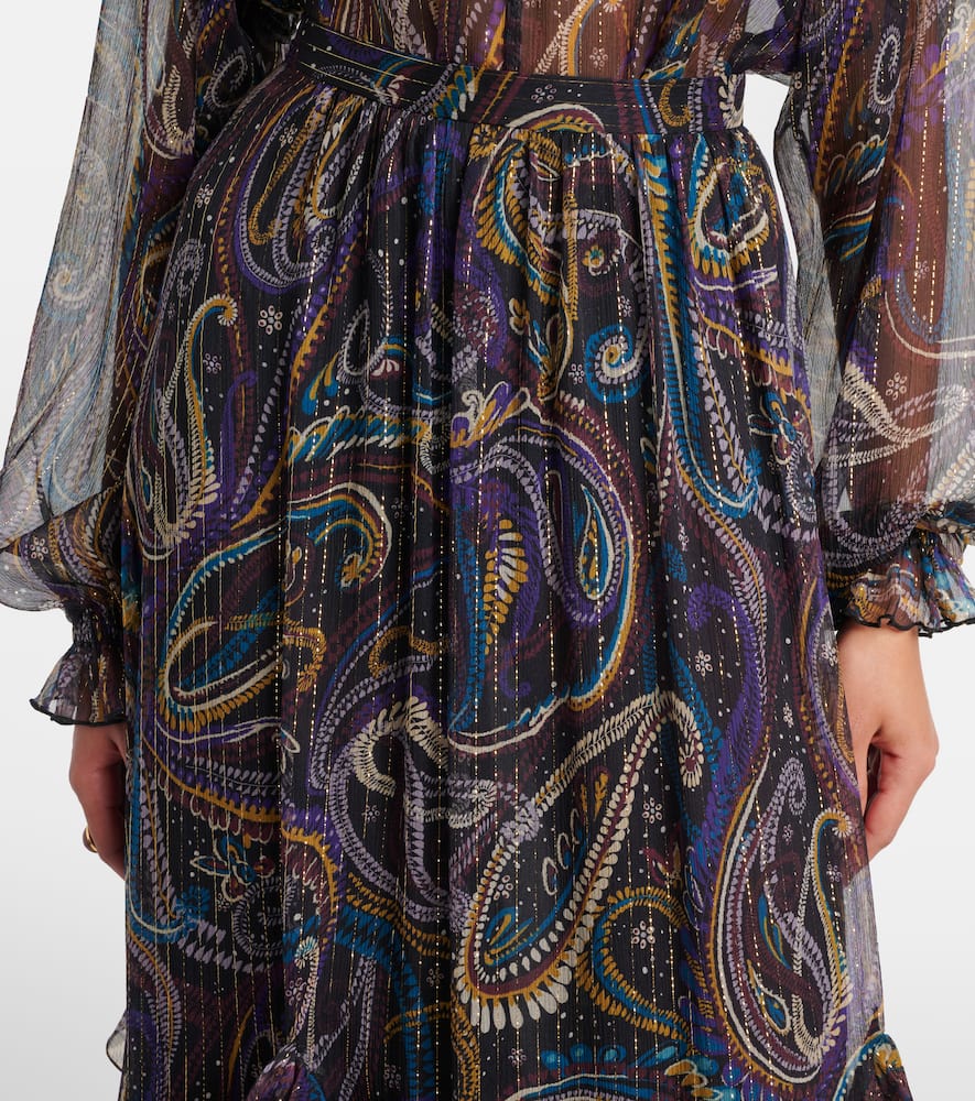 Paisley plissé silk-blend maxi skirt