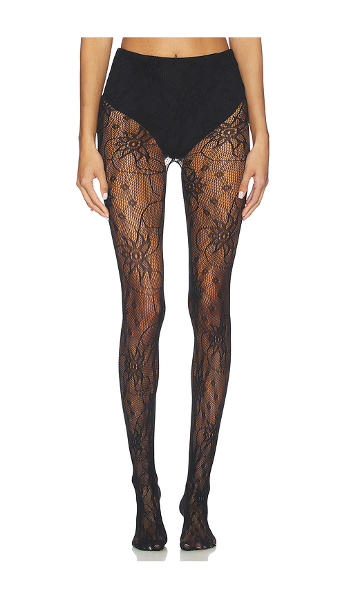 Stems Wild Flower Lace Mesh Tights in Black