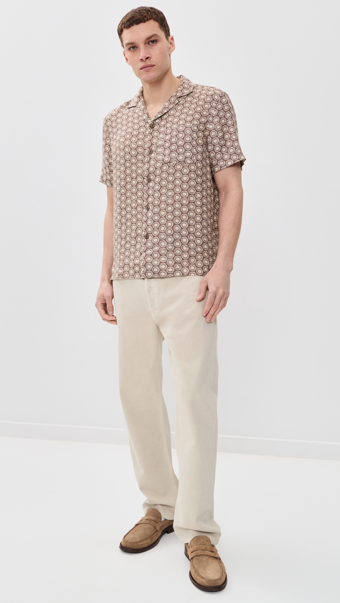 Short Sleeve Palma Linen Camp Shirt Shore Sun Woodblock