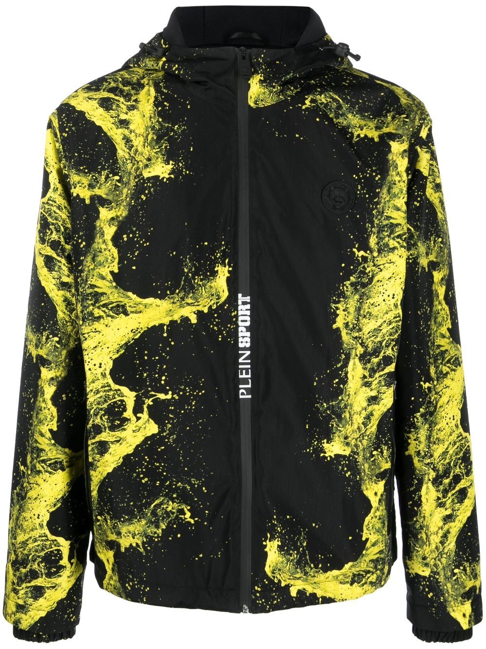Graphic-print zip-up hooded jacket - Black