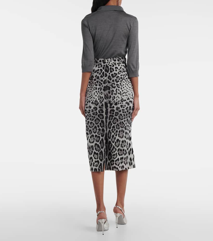 Leopard-print silk-blend pencil skirt