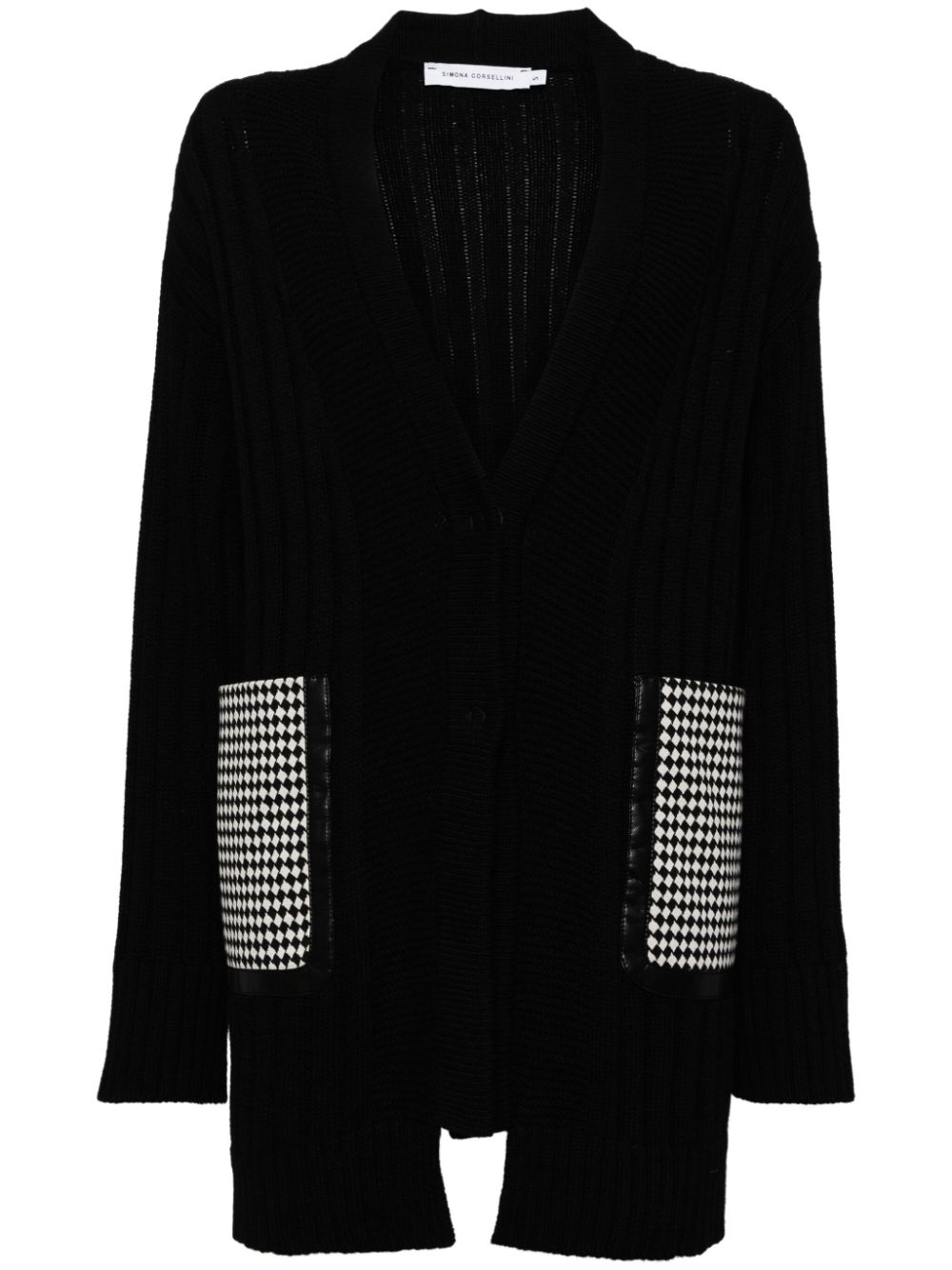 Checked-pocket cardigan - Black