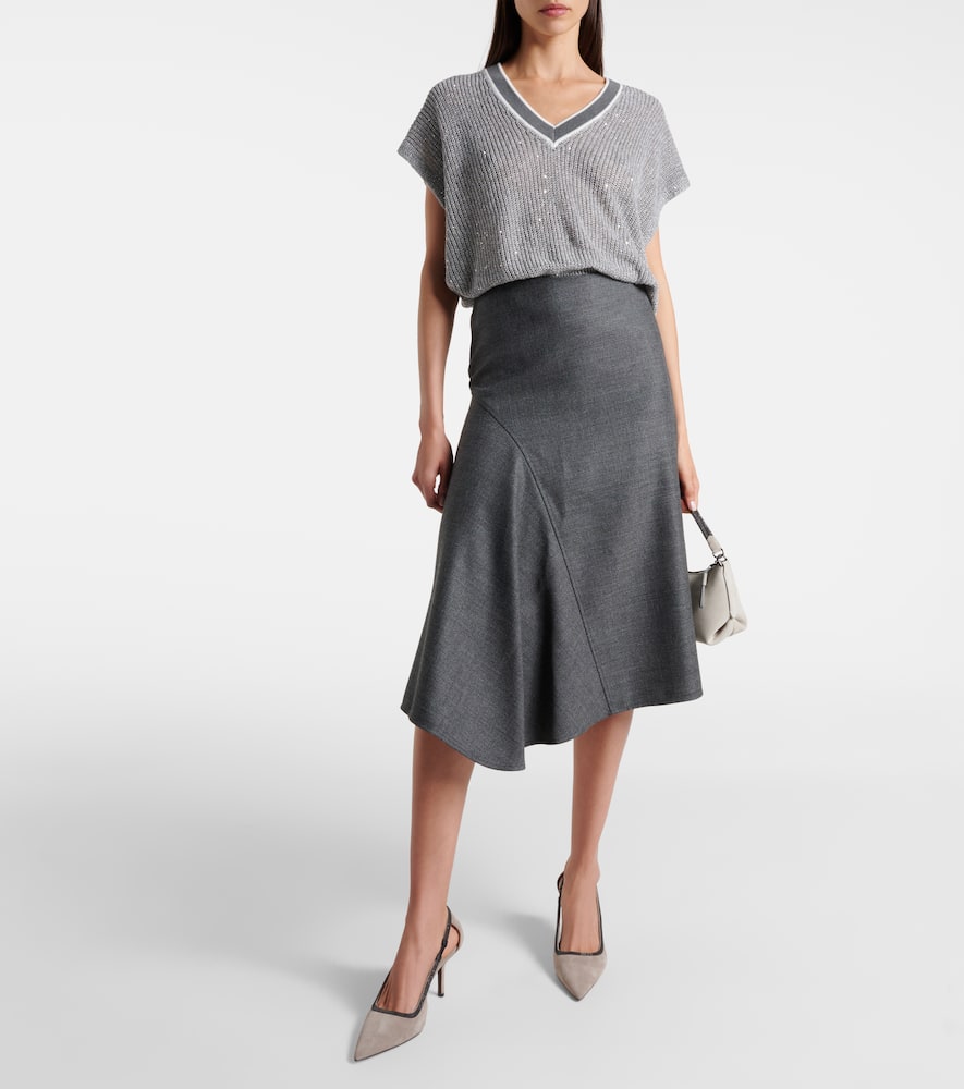 Asymmetric virgin wool midi skirt