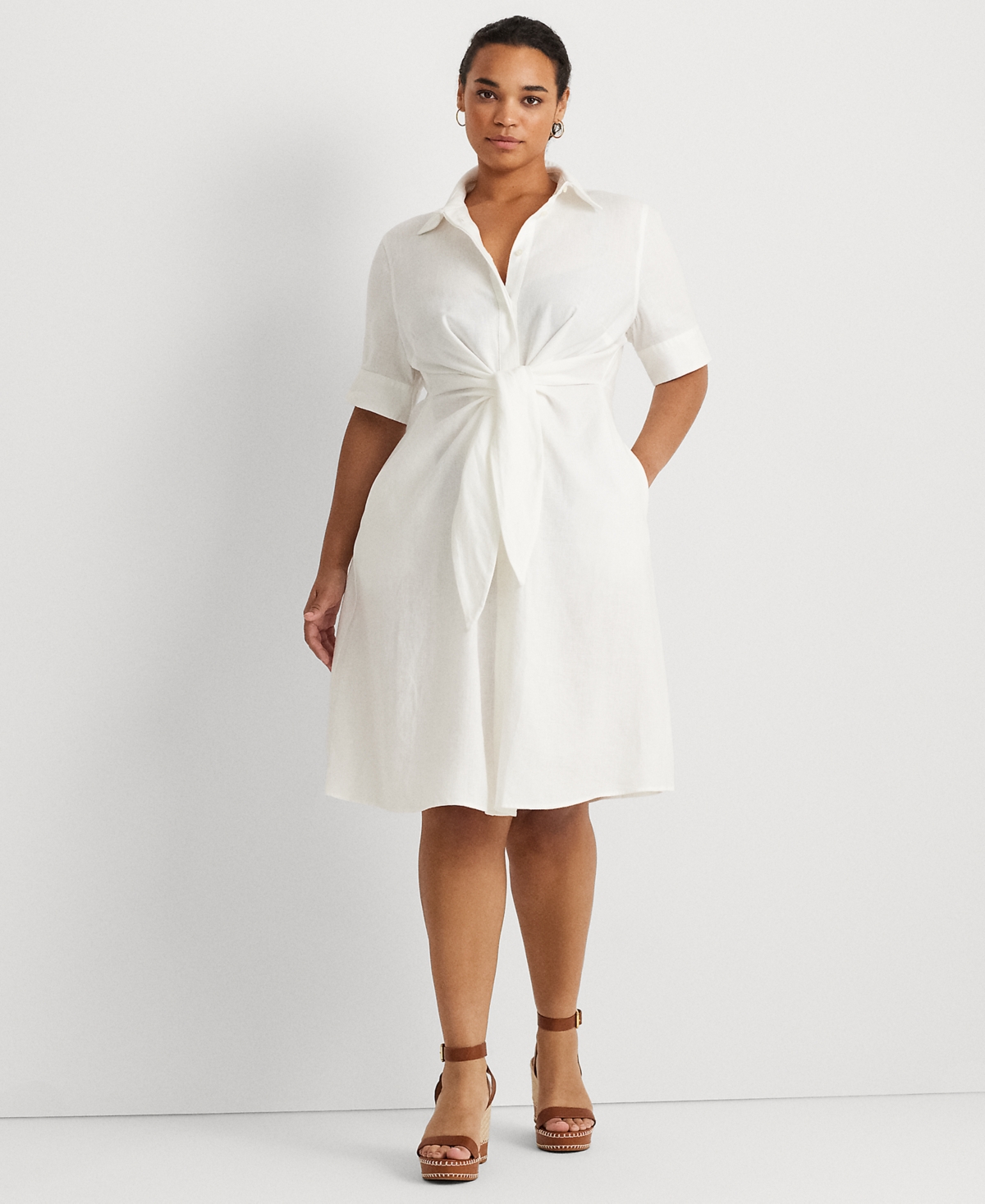 Plus-Size Linen Shirtdress - White