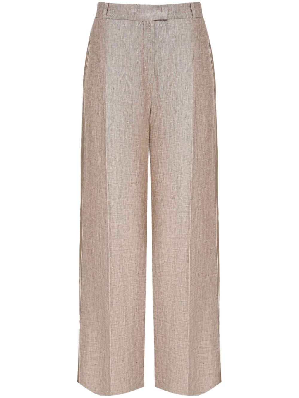 Stripe-detail linen wide-leg trousers - Neutrals