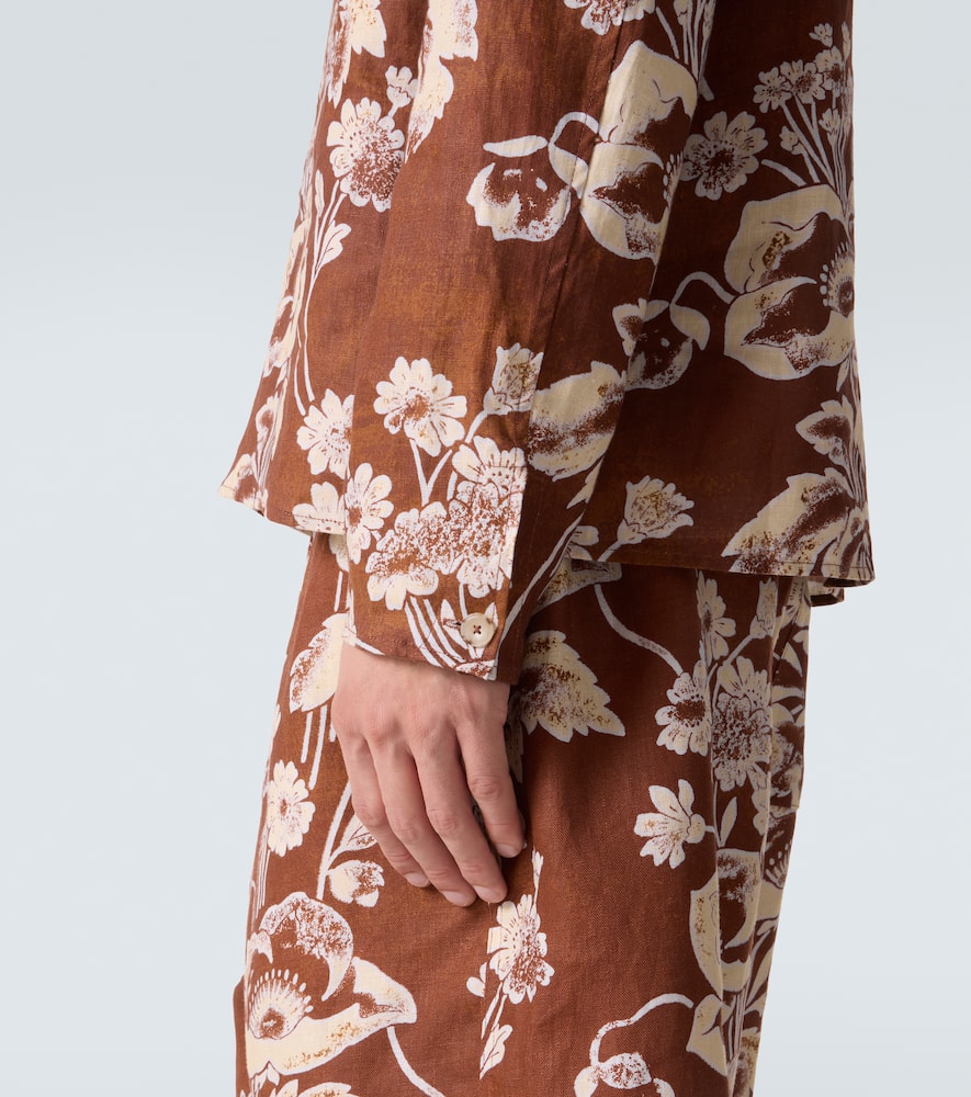 Floral tie-neck linen shirt